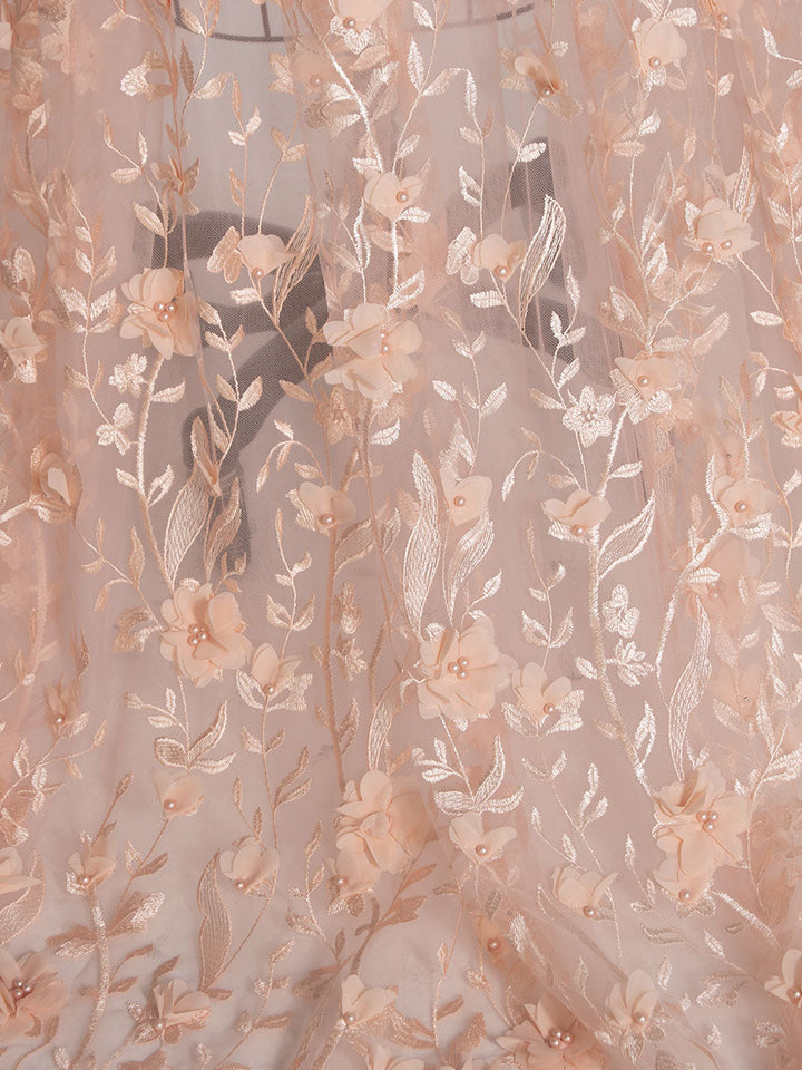Errötendes Kleid mit 3D-Blumenspitze, Boho-Maxikleid aus transparentem Netzstoff, Fotoshooting-Outfit YW240107 