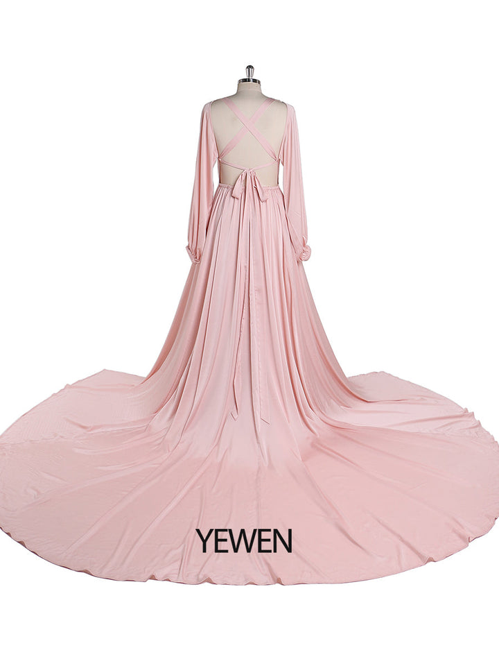 Leichtes Seidensatin-Ballkleid, Bohemian-Hochzeitspartykleid mit Schlitz, Fotografie-Kleid, Maxi-Damenkleid, YEWEN YD22407 