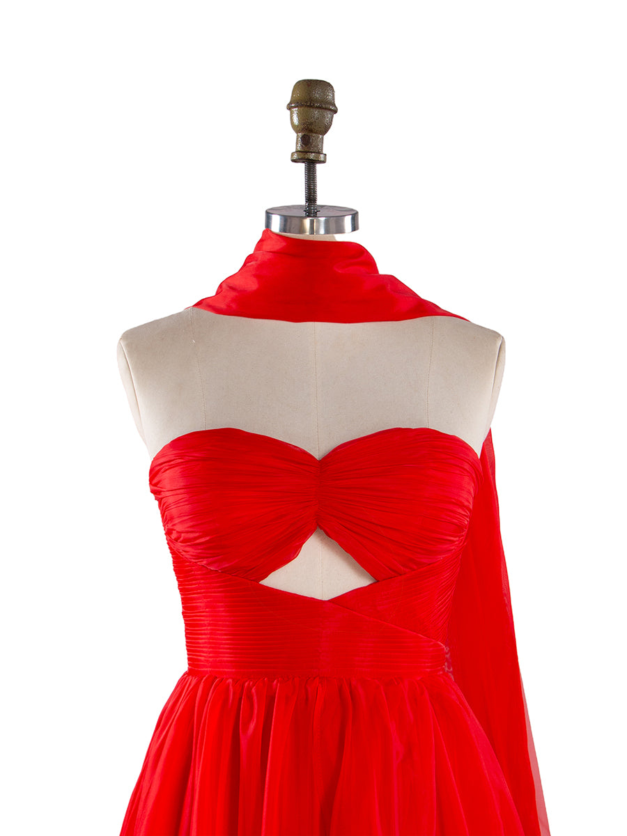 Rotes fliegendes Kleid für Fotoshooting, lange Schleppe, fließendes Seidenkleid aus weichem Organza, YW240111-1 