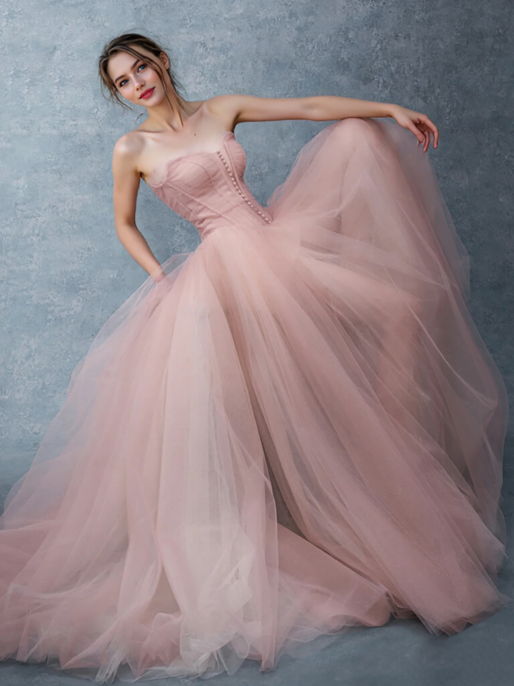 A-Linie Rosa Tüllkleid Korsett Ballkleid Prinzessin Brautpartykleid 