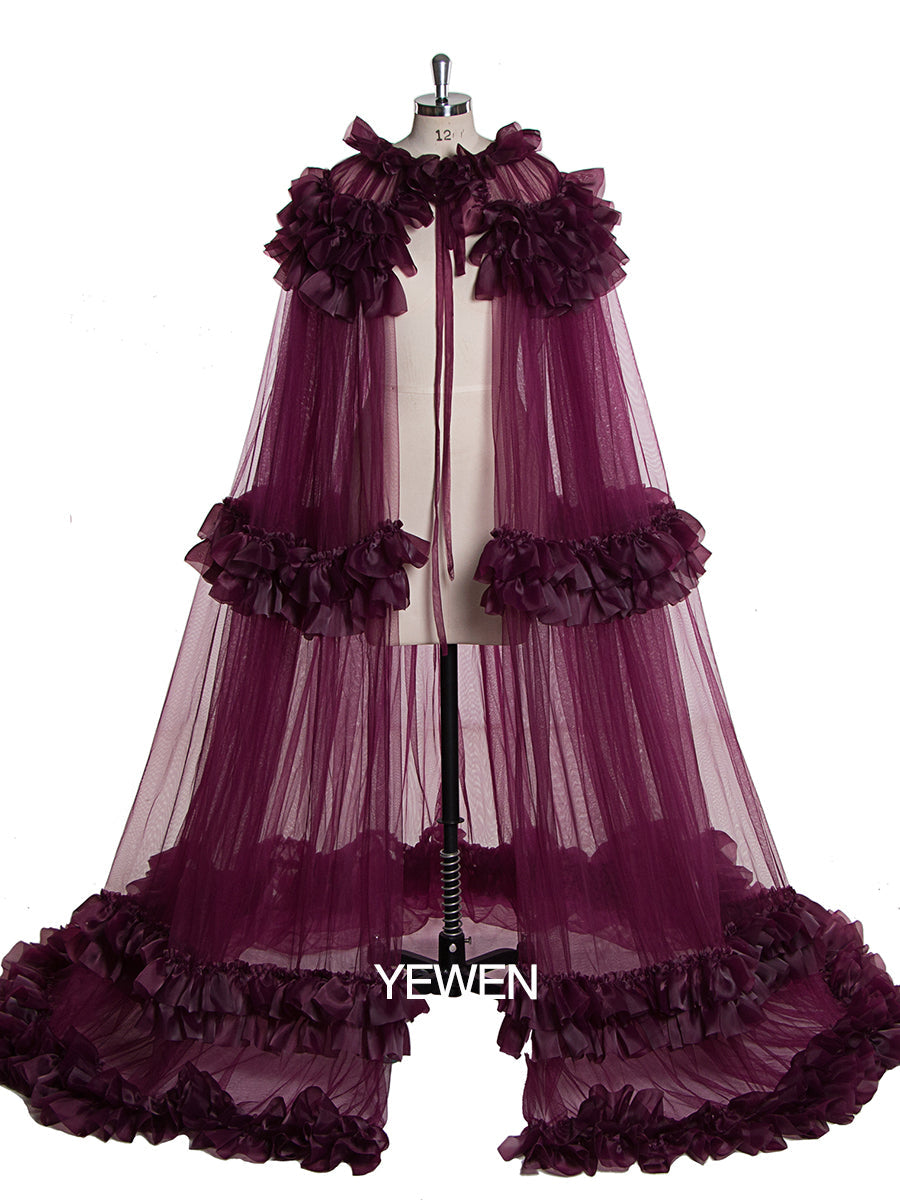 Elegantes Cape, plissiertes, gerüschtes Maxi-Brautkleid, Jacke für Umstandskleid-Fotoshooting