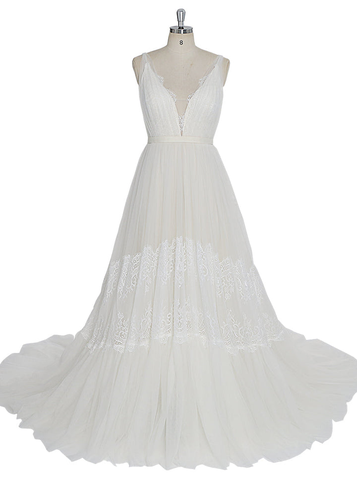 V-Ausschnitt Tüll Umstandskleider für Fotoshootings / Babypartykleid Brautkleid YEWEN YW230213 