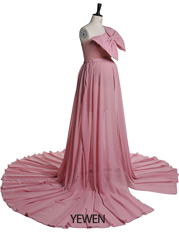 Rosa Schleife Mutterschafts-Shooting-Outfits 2-teiliges Set Kleid Babyparty Umstandskleid YW21032 