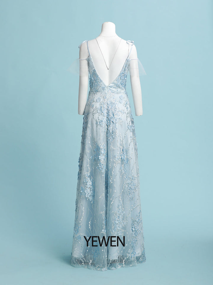 Blaues Ballkleid mit herzförmigem Ausschnitt und Blumenmuster, bodenlanges Tüllkleid 2024 