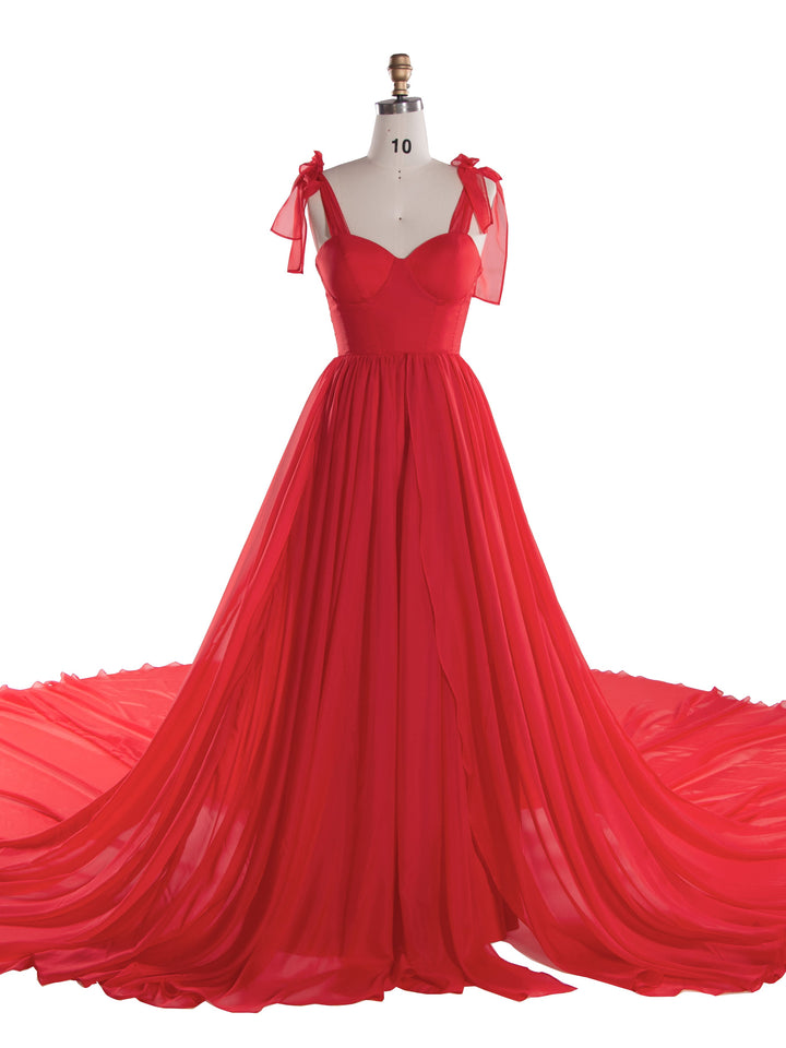 Fliegendes Kleid für Fotoshooting Rotes langes Schleppen-Farbenhochzeitskleid YW240113