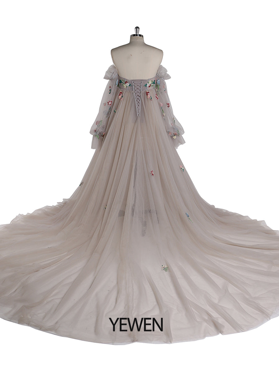 Umstandskleid mit Stickerei und Spitze für Fotoshootings, Schwangerschaft, farbiges Brautkleid YW220331 