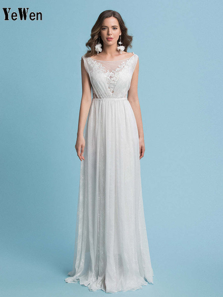 Bodenlanges Brautkleid aus Chiffon mit Blumenmuster und Spitze und Schleppe 