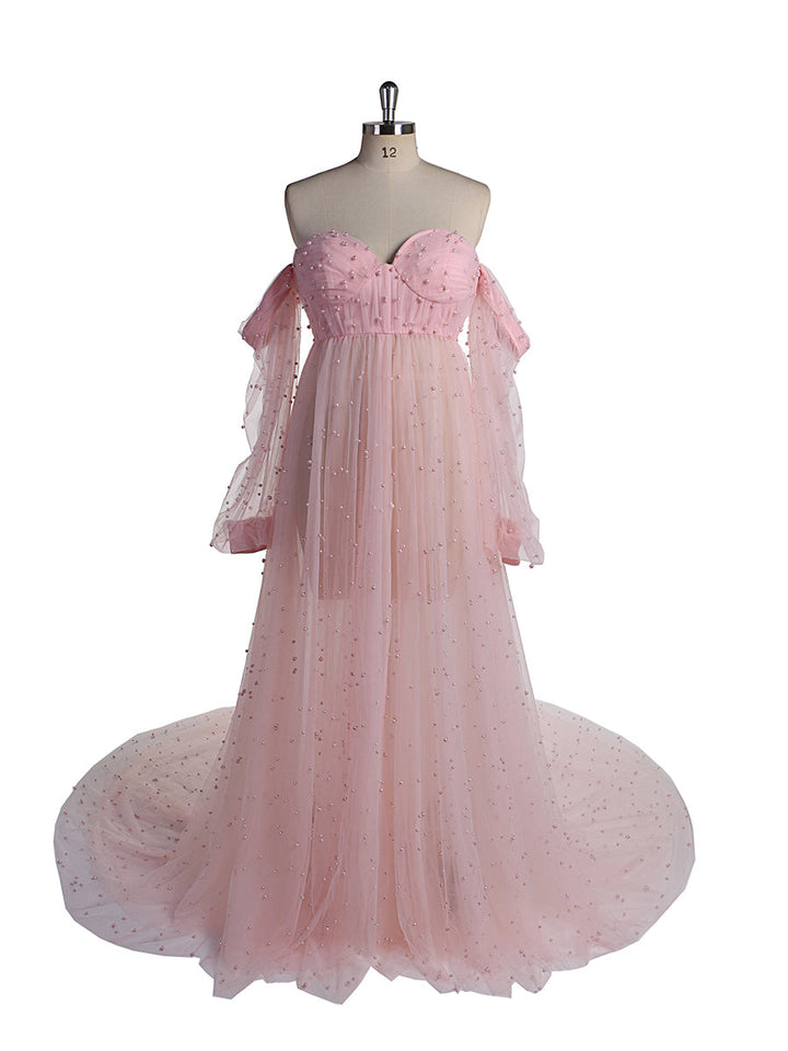 pink maternity photoshoot dress