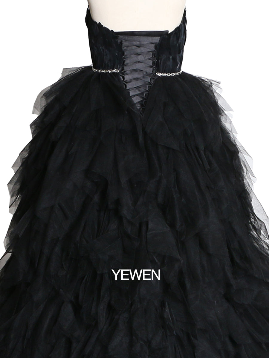 Feder Abendkleid Trägerlos Elegant High Low Umstandskleid für Fotoshooting 