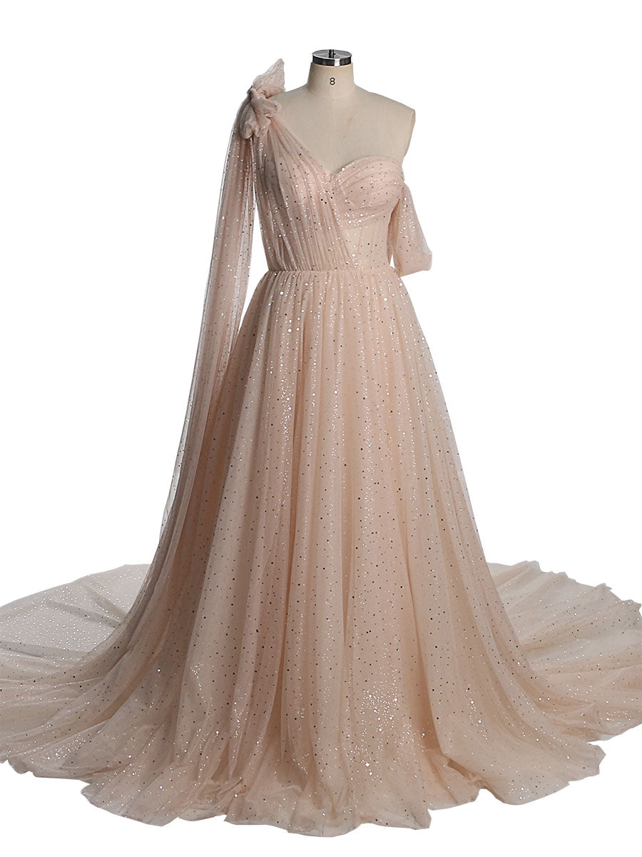 Glitzerndes Tüllkleid mit Sternenhimmel-Fotografie-Kleid, modisches Glitzer-Mesh-Designer-Ballkleid, lang, YEWEN YW010 