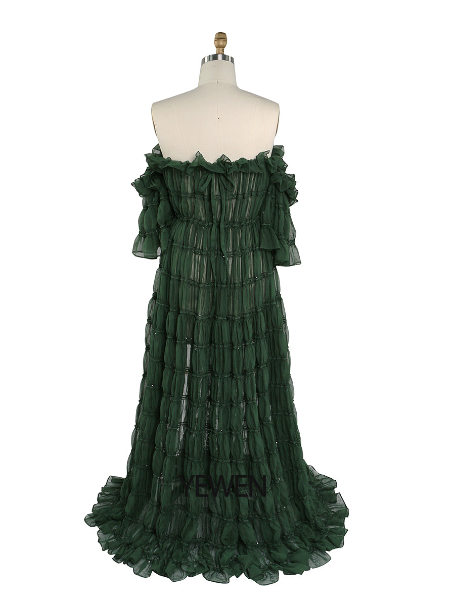 Elegantes schulterfreies Boho-Sommer-Strandkleid für Damen, Fotoshooting-Kleid, Seitenschlitz, YEWEN YW220511 