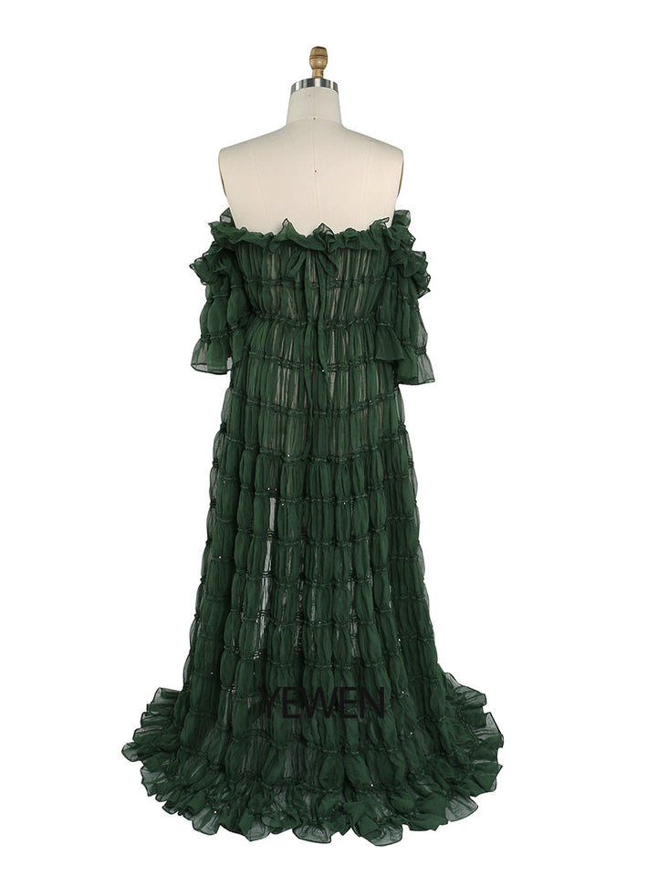 Elegantes schulterfreies Boho-Sommer-Strandkleid für Damen, Fotoshooting-Kleid, Seitenschlitz, YEWEN YW220511 