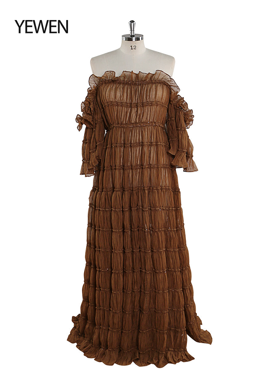 Elegantes schulterfreies Boho-Sommer-Strandkleid für Damen, Fotoshooting-Kleid, Seitenschlitz, YEWEN YW220511 