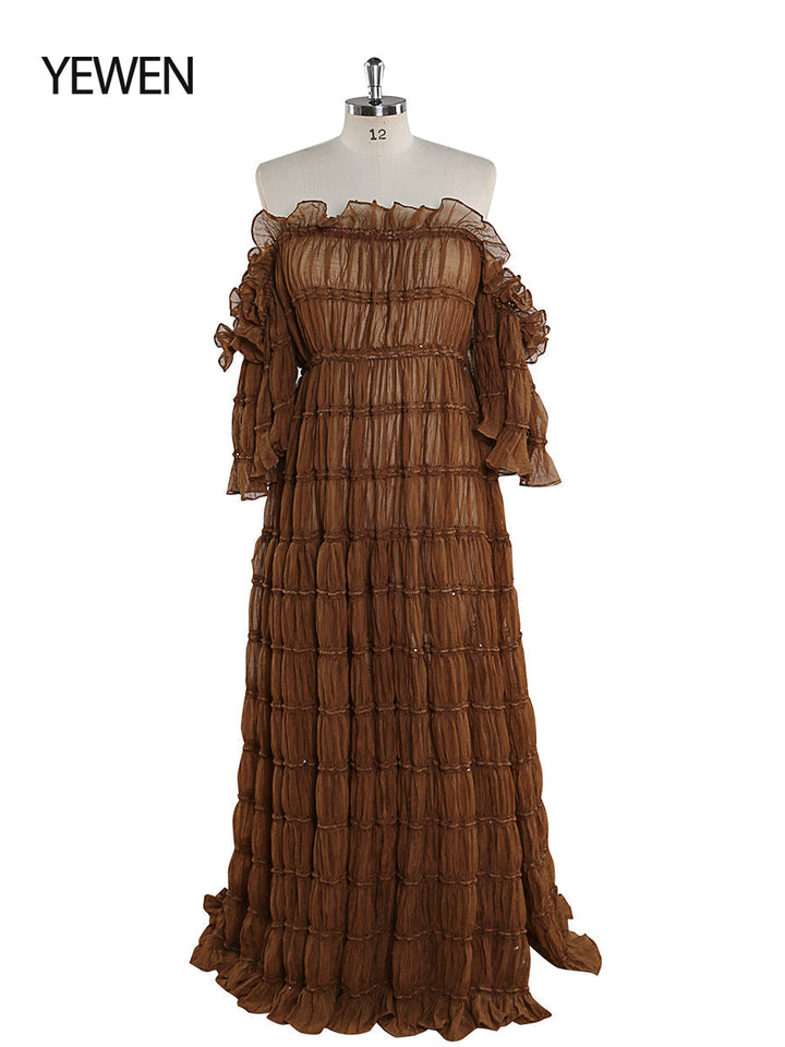 Elegantes schulterfreies Boho-Sommer-Strandkleid für Damen, Fotoshooting-Kleid, Seitenschlitz, YEWEN YW220511 