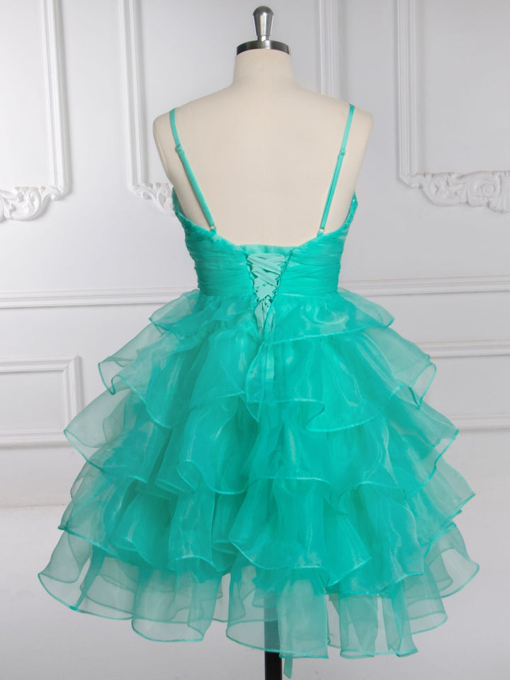 A-Linie Einfarbig Kurzes Midi-Partykleid Elegante Stufenrüschen Cocktailkleider YW243153