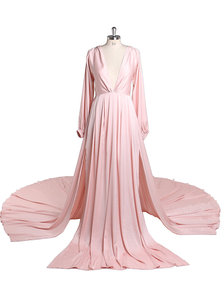 Leichtes Seidensatin-Ballkleid, Bohemian-Hochzeitspartykleid mit Schlitz, Fotografie-Kleid, Maxi-Damenkleid, YEWEN YD22407 