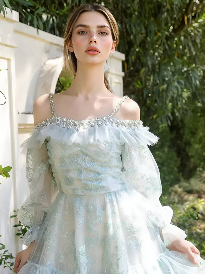 Spaghettiträger Quadratischer Ausschnitt Rüschen Patchwork Minikleid Ärmelloses Ballkleid Abendkleid Fee Party Cocktailkleid 