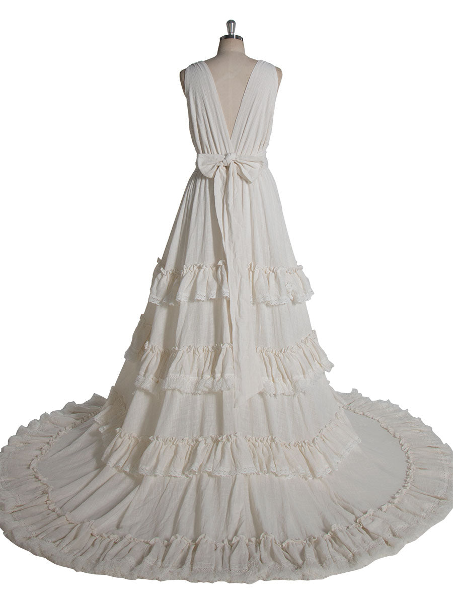Boho Chic Cotton Layered Ruffles Maxi Dress 