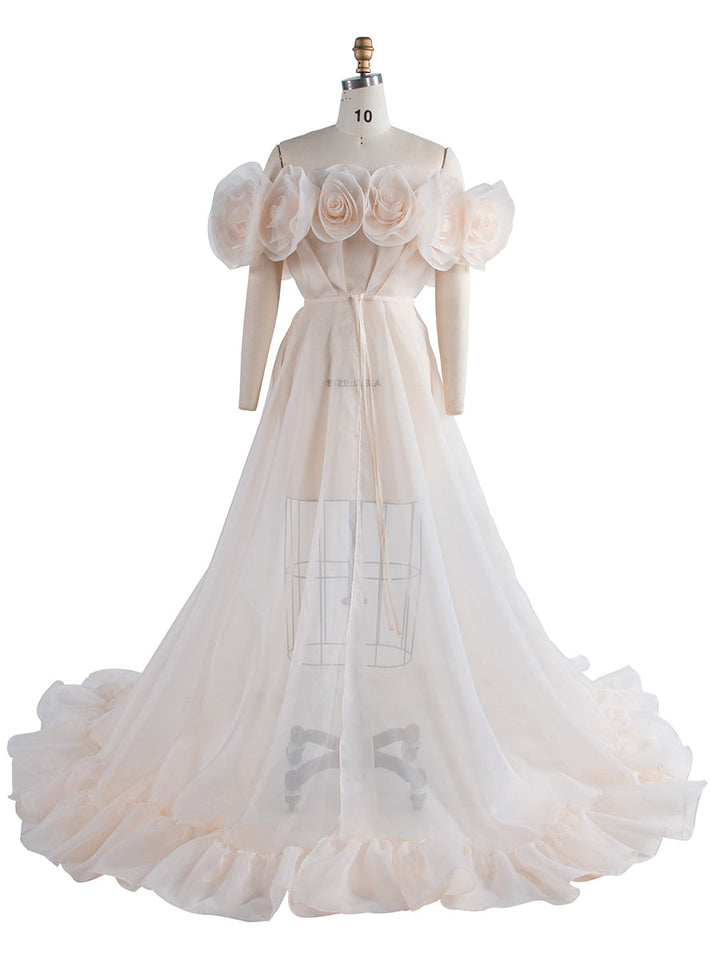 Umstandskleid für Fotoshootings, durchsichtiges Umstandskleid mit 3D-Blumen, transparentes Organza-Schwangerschaftskleid für Babyparty, YW250023 