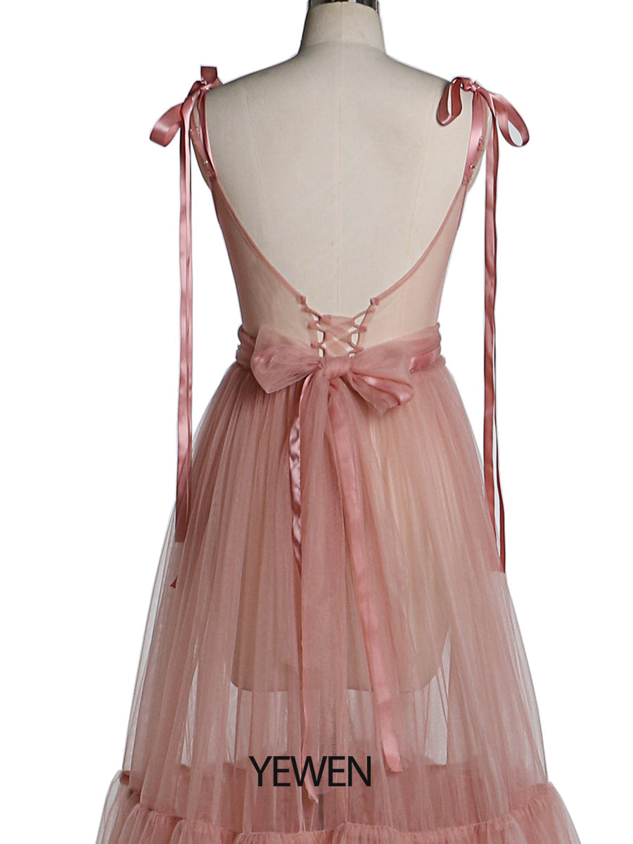Ärmelloses, sexy Abendkleid mit V-Ausschnitt und Schlitz für Fotoshootings YW2025