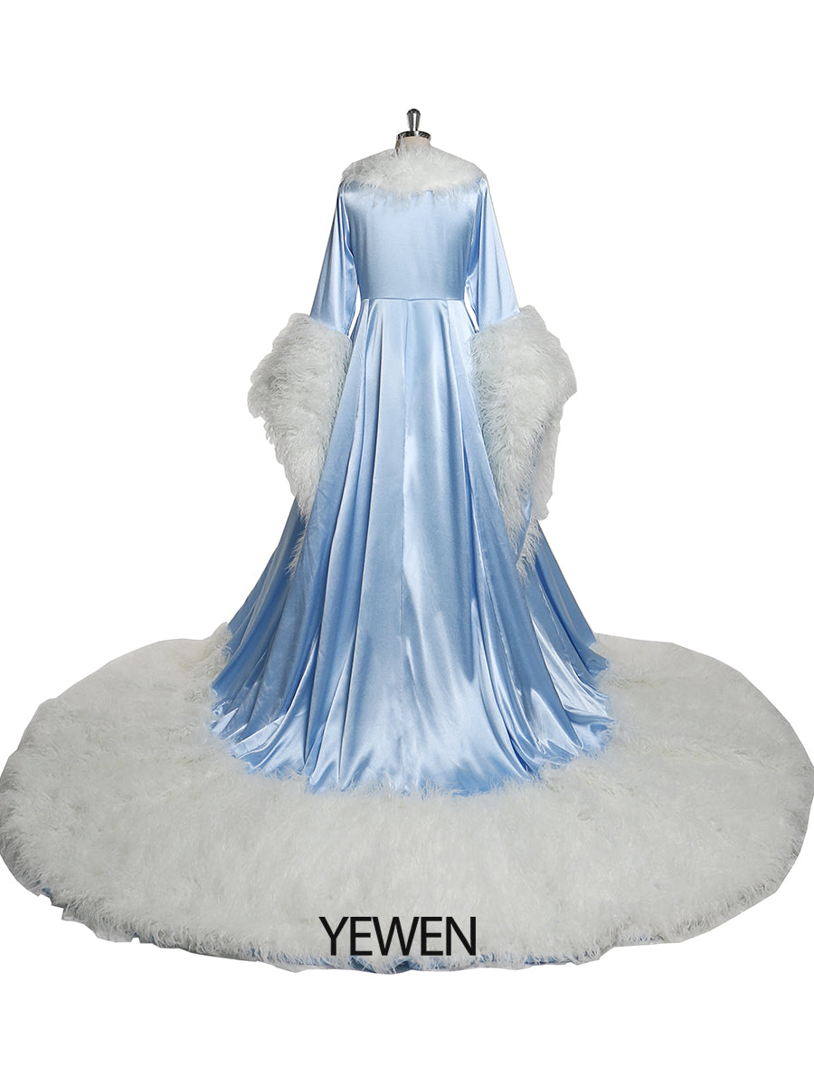 Luxus Pelzkragen Weihnachten Klassische Mode Langes Abendkleid Silvester Sogar Roben Hochzeit Cape Ausgefallene Fotografie Robe YW243135 