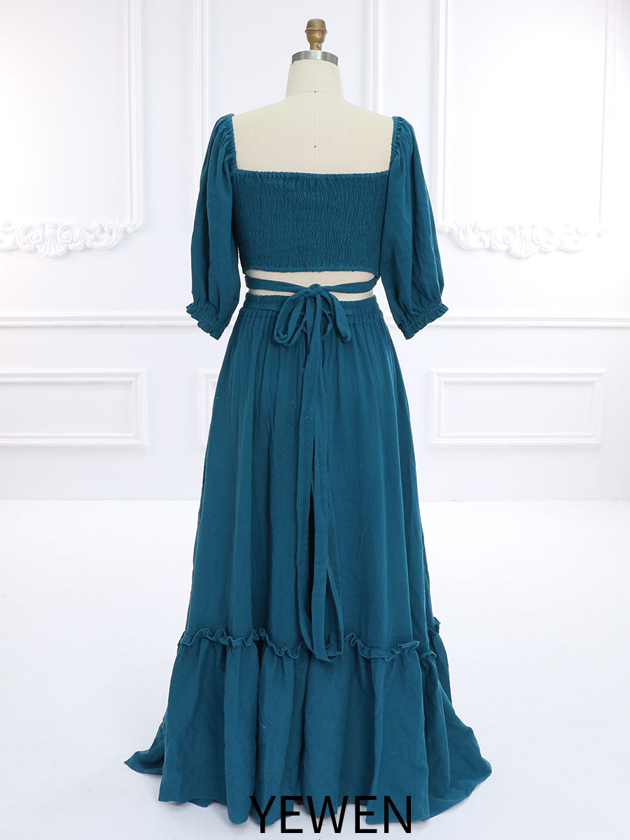 Elastic Back Woman Cotton 2 Piece Set Maxi Dress Photoshoot Dresses Outfit YW231146