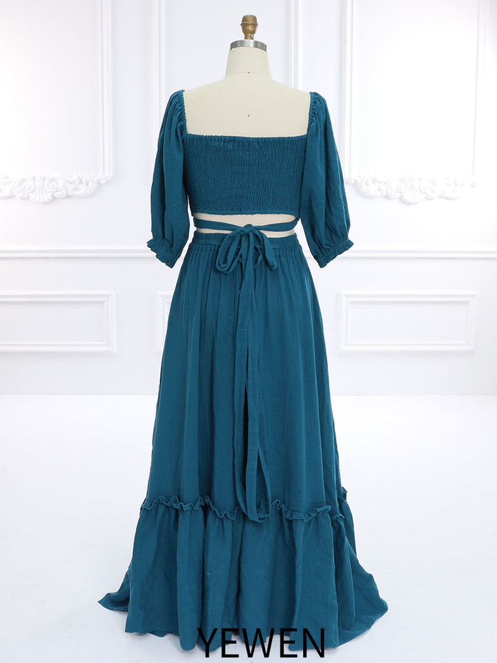 Elastic Back Woman Cotton 2 Piece Set Maxi Dress Photoshoot Dresses Outfit YW231146