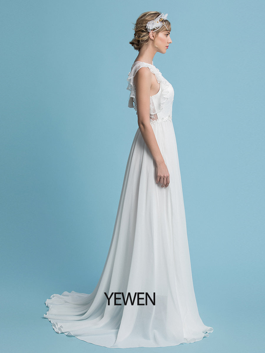 Romantisches Boho Brautkleid Chiffon Sommer Brautkleid Sweep Train 
