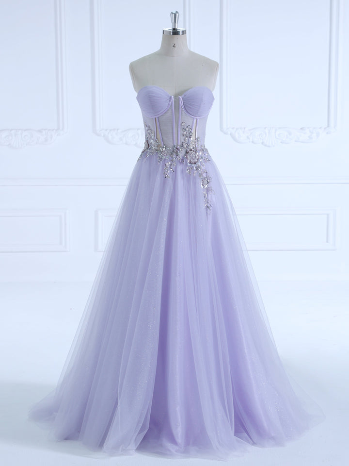 A-line Off , the Shoulder Floor-Length,  Light Purple , Prom Dresses With Sequins Beads