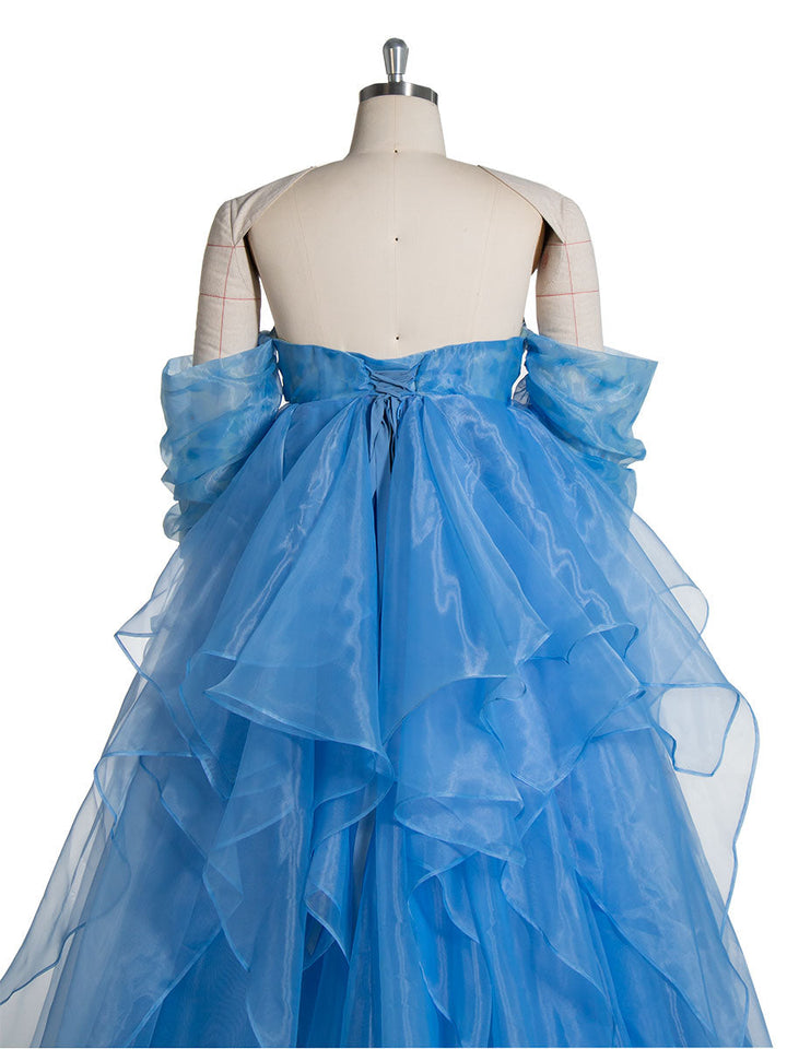 Blaues Organza-Umstands-Babyparty-Kleid Farbige Brautkleider Lange Ärmel YW240104 