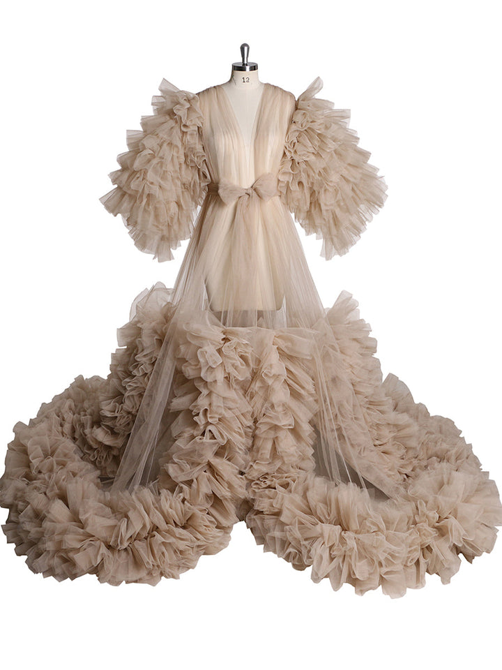 Tüll Rüschen Kurzarm Grünes Umstandskleid für Fotoshooting Kleid Babyparty 