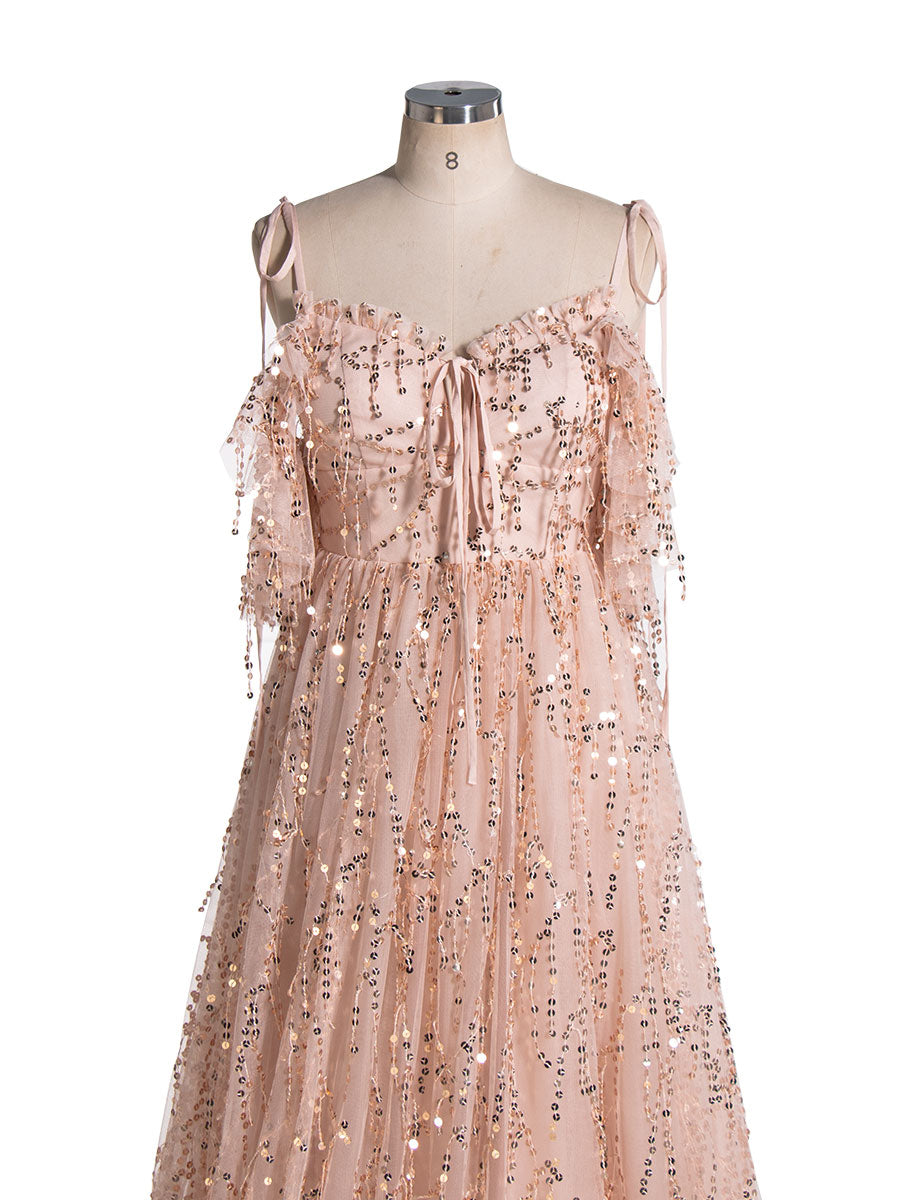 Champagne Tassel, Fringed Sequins Dress, Photo Shoot Dresses for Engagement and Photographers