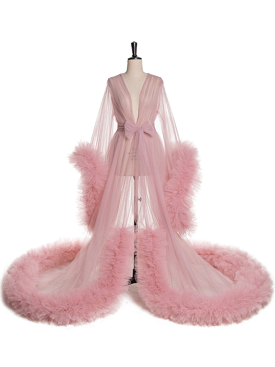 Ballkleid Plus Size Schleife Rüschen Langarm Sexy Umstandskleid Babyparty Fotoshooting 