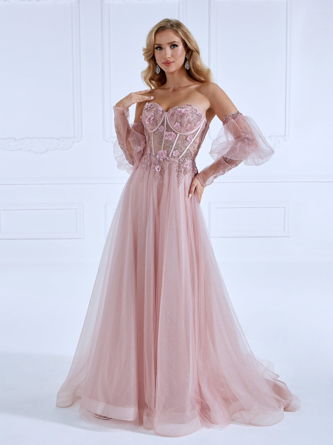 Princess Sweep Train , Sequin Lace,  Tulle Pink,  Prom Dresses
