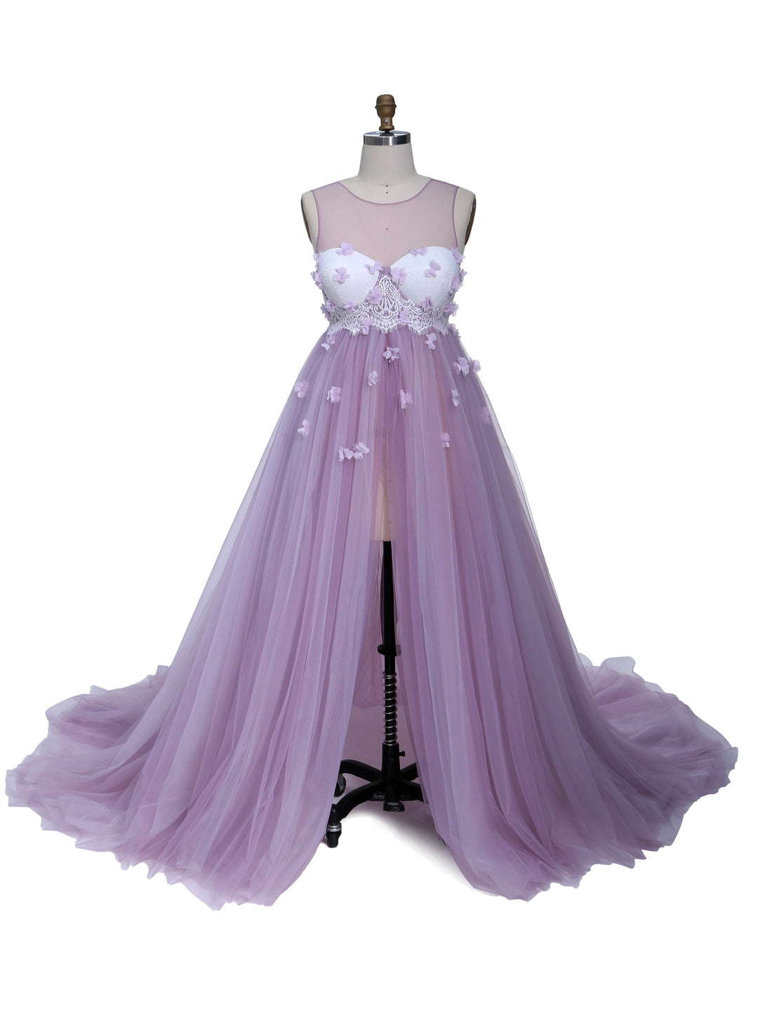 Rosa Blumenkleid aus weichem Tüll für Fotoshootings, Rundhalsausschnitt, rückenfreies Maxikleid aus Tüll, YW230330 