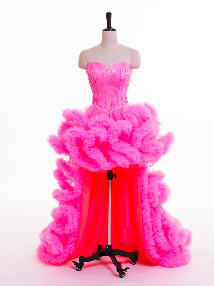 High Low Umstandskleid Trägerloses Cocktailpartykleid mit Rüschen 