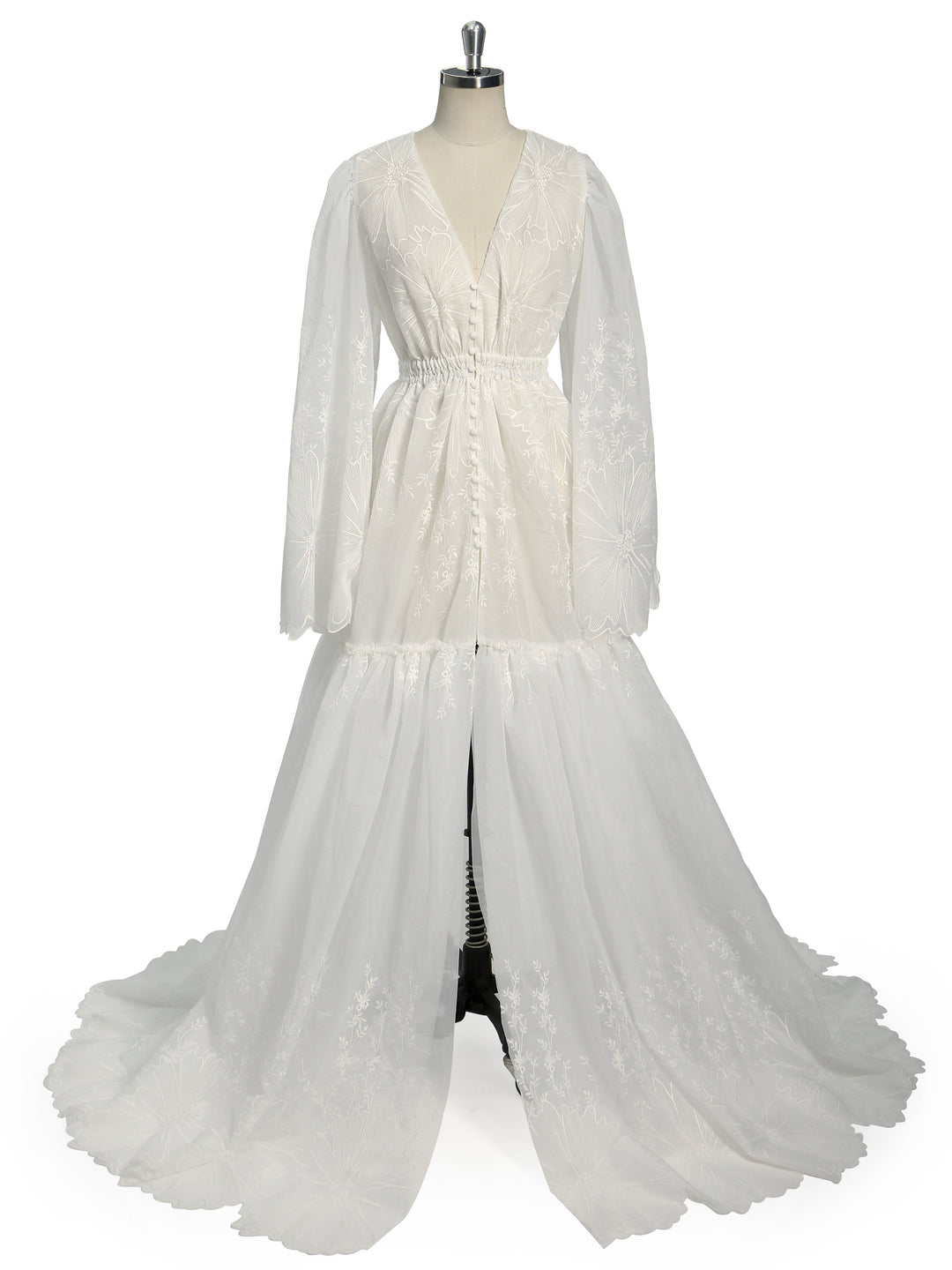 Kleid mit Stickerei und Blumenmuster aus transparenter Spitze für Schwangerschaft/Nicht-Schwangerschafts-Fotoshooting, verstellbare Taille, YW231061 