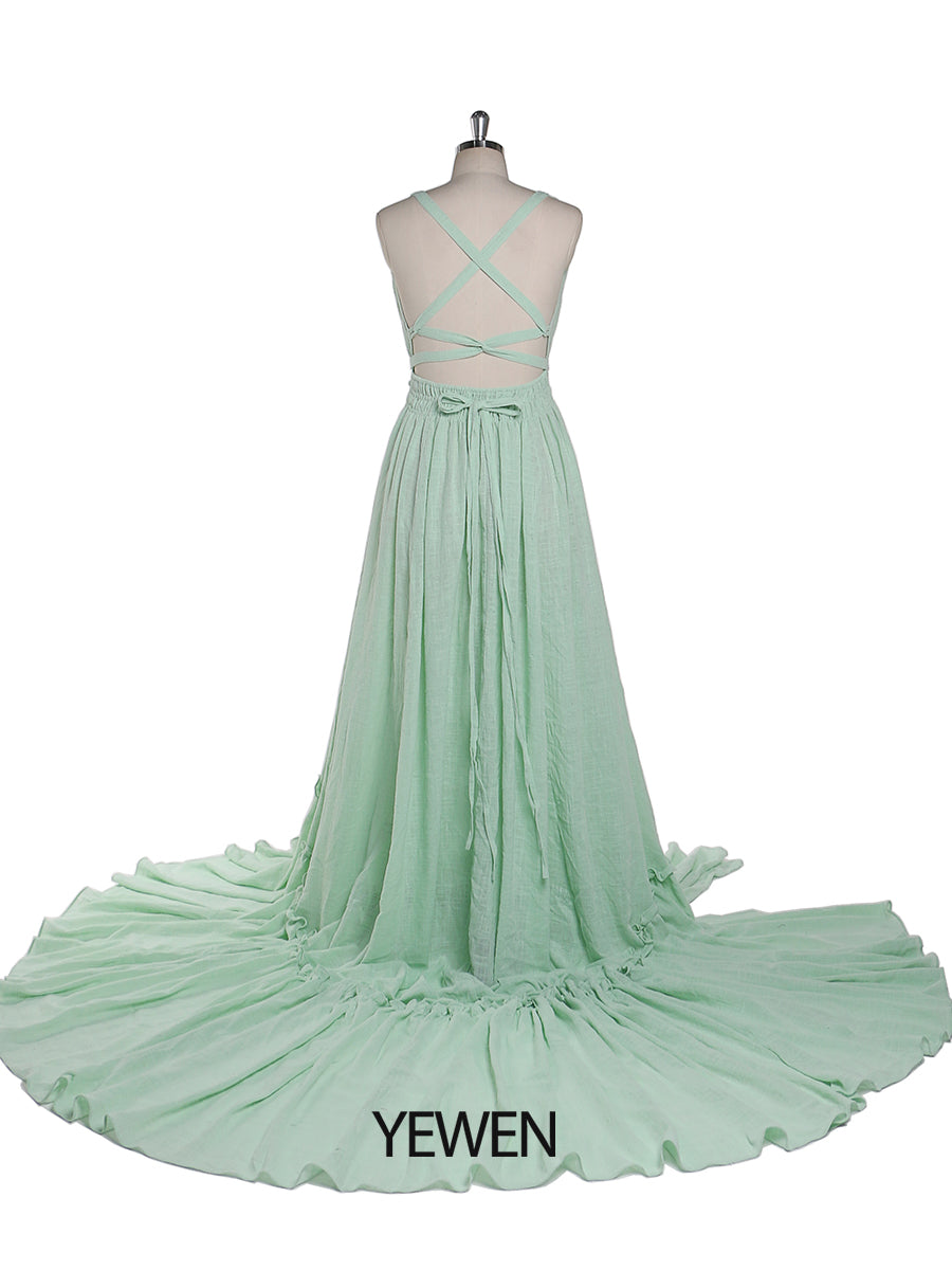 Abendkleider mit V-Ausschnitt und Stretch-Taille, Fotografie-Kleid, Babyparty-Kleid für Schwangere, YEWEN YD211009