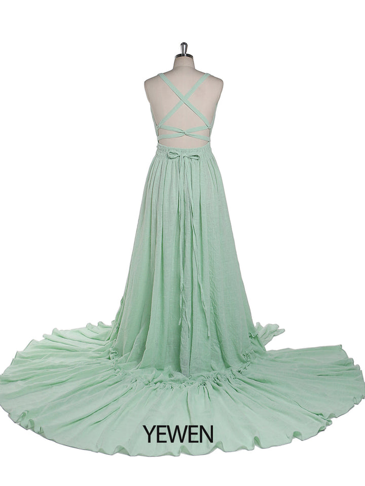 Abendkleider mit V-Ausschnitt und Stretch-Taille, Fotografie-Kleid, Babyparty-Kleid für Schwangere, YEWEN YD211009