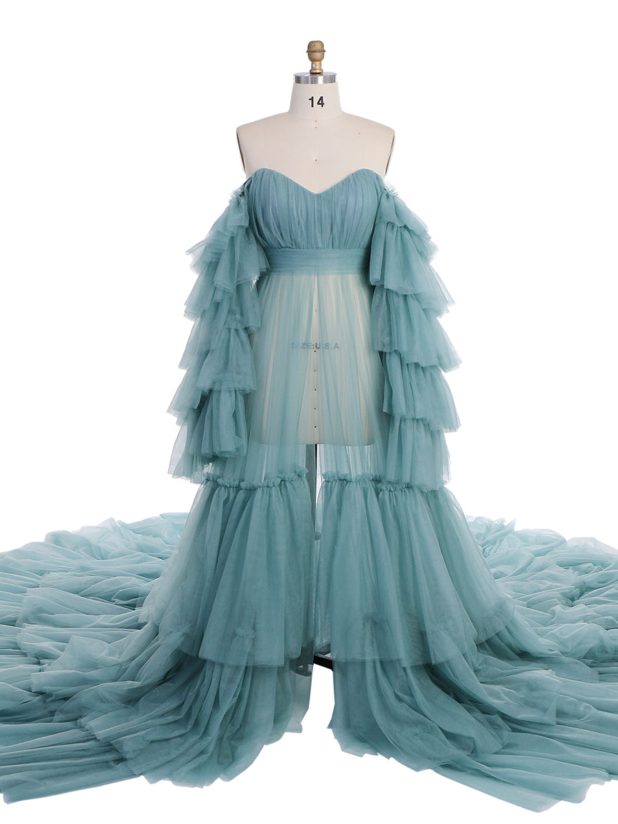 Neuankömmling Tüll Umstandskleid für Fotoshootings Gekräuseltes Spitzen-Abendkleid Fotografie Kleid YEWEN YW220934 
