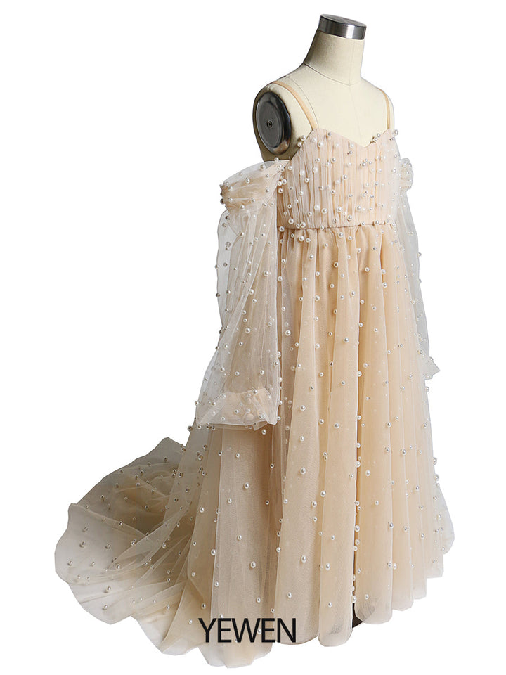 Tüll Perlen Mädchen Kleid für Fotoshooting Kinder Party Ballkleid Blumenmädchenkleider Kinder Partykleid für Hochzeit 