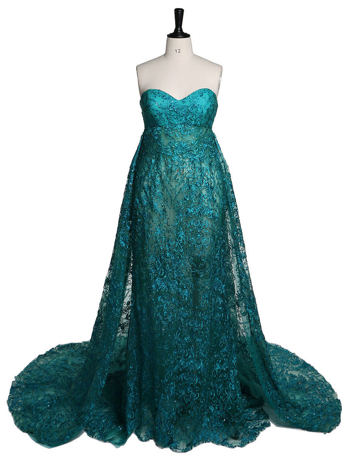 Abendkleid im Meerjungfrauen-Stil mit herzförmigem Ausschnitt und Spitze, Partykleid für Fotografie, elegantes Umstandskleid für Babypartys 