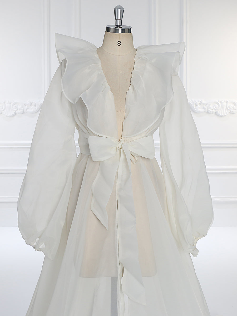 Umstandskleid aus Seidenorganza mit Puffärmeln für Fotoshootings, Boho-Fotografiekleid YW231095 
