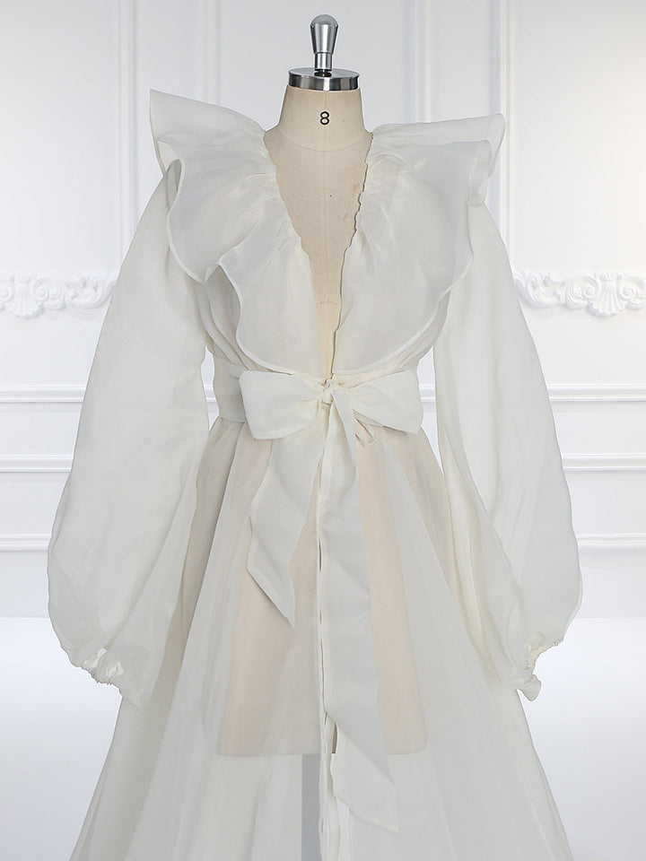 Umstandskleid aus Seidenorganza mit Puffärmeln für Fotoshootings, Boho-Fotografiekleid YW231095 