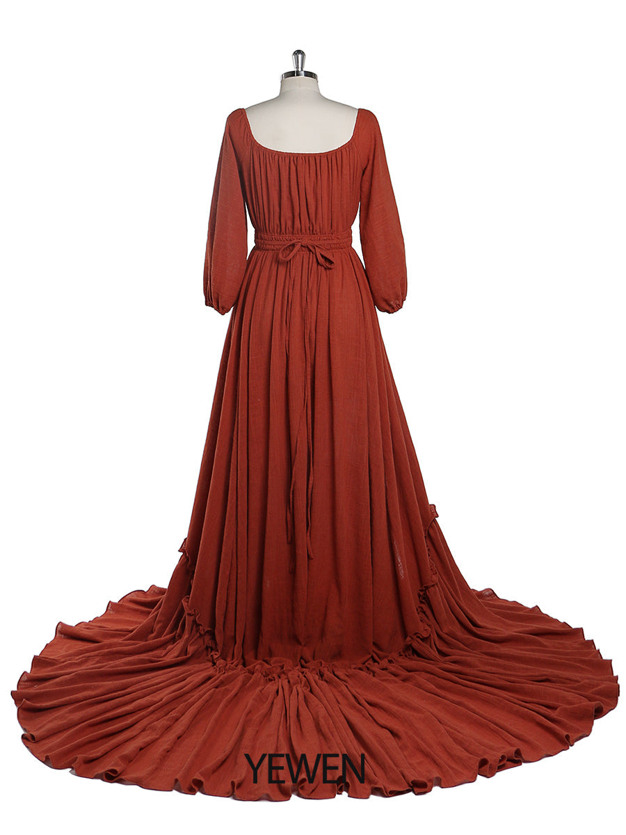Versandfertig - Schulterfreies Kleid mit langen Ärmeln für die Fotografie, für Schwangere, Babyparty, YD21812