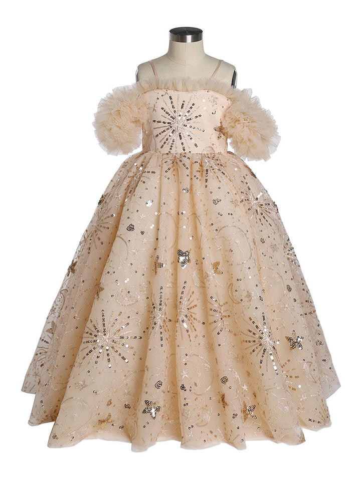 Sparkle Star Tüll Blumenmädchenkleider für Hochzeiten Geburtstagsfeiern Prinzessin Kinder Fotoshooting Kleid YEWEN YW21013 