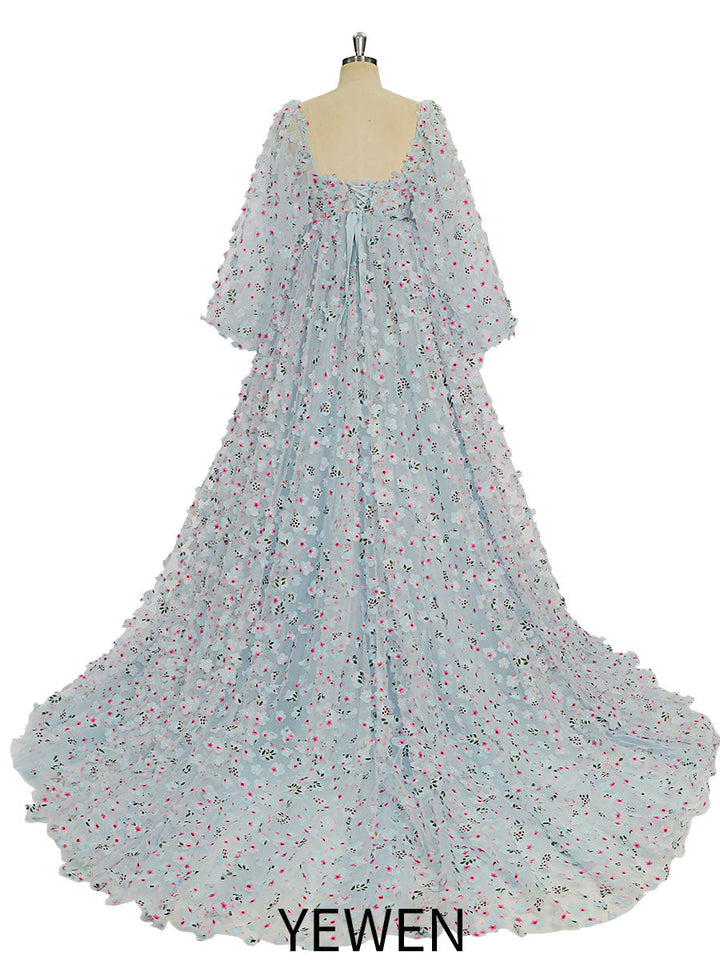 Elegantes blaues Tüllkleid mit Blumen für Fotoshootings YW231035-1 