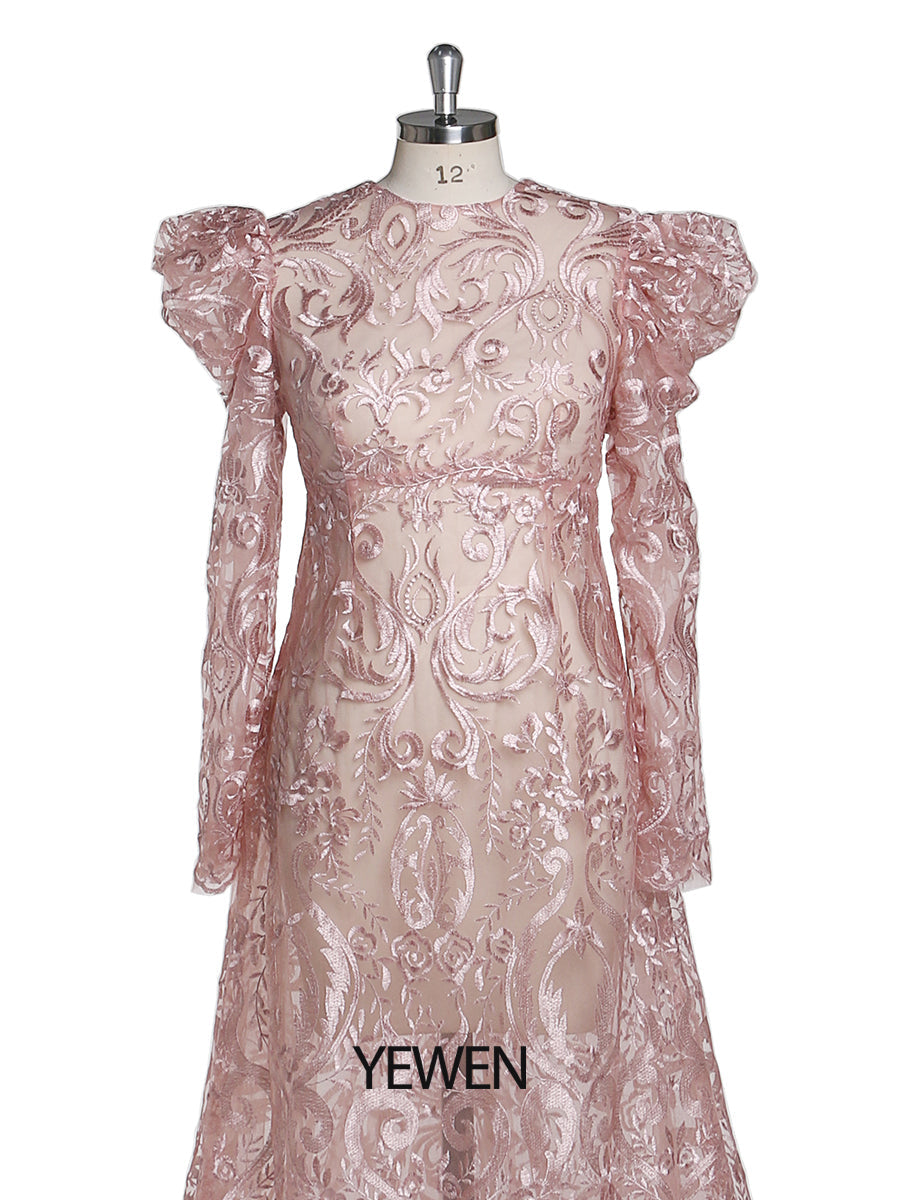 Puffärmeliges Abendkleid aus Spitze mit hohem Halsausschnitt, Umstandskleider für Fotoshootings, Fotografie-Kleid, schwangere Frau, YEWEN 