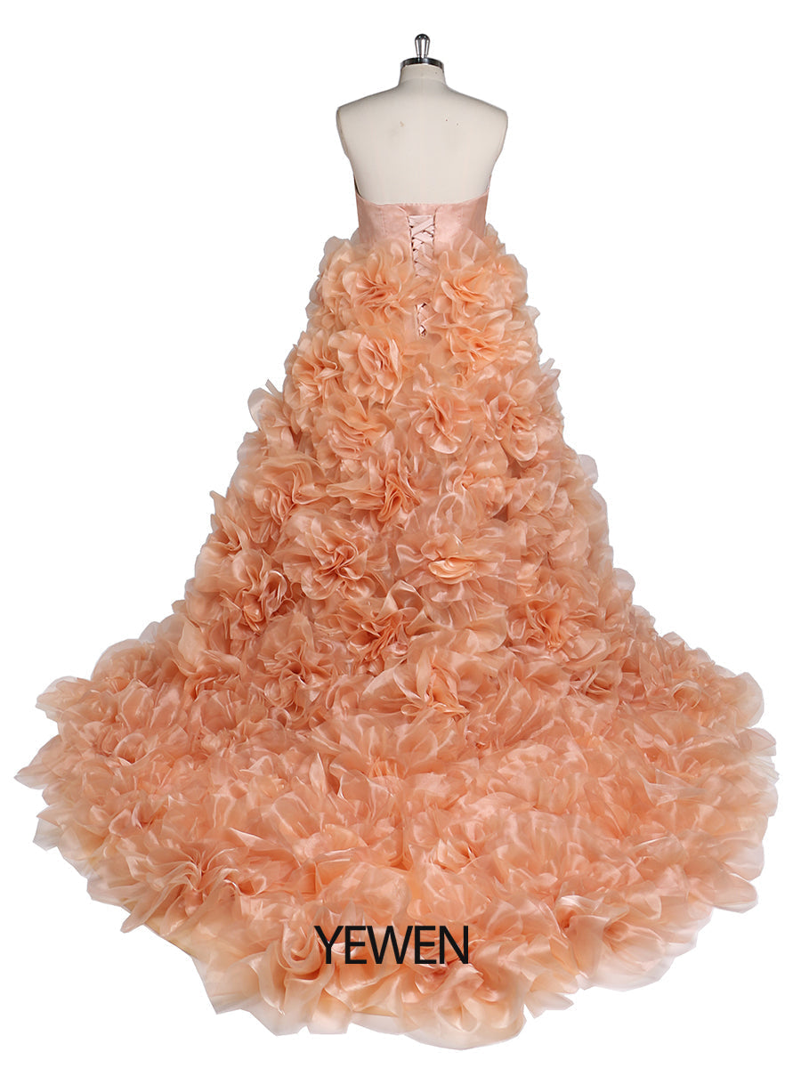 Trägerloses Organza-Umstandskleid mit 3D-Blumen für Fotoshootings, Babyparty, Fotografie-Kleider YW220308 