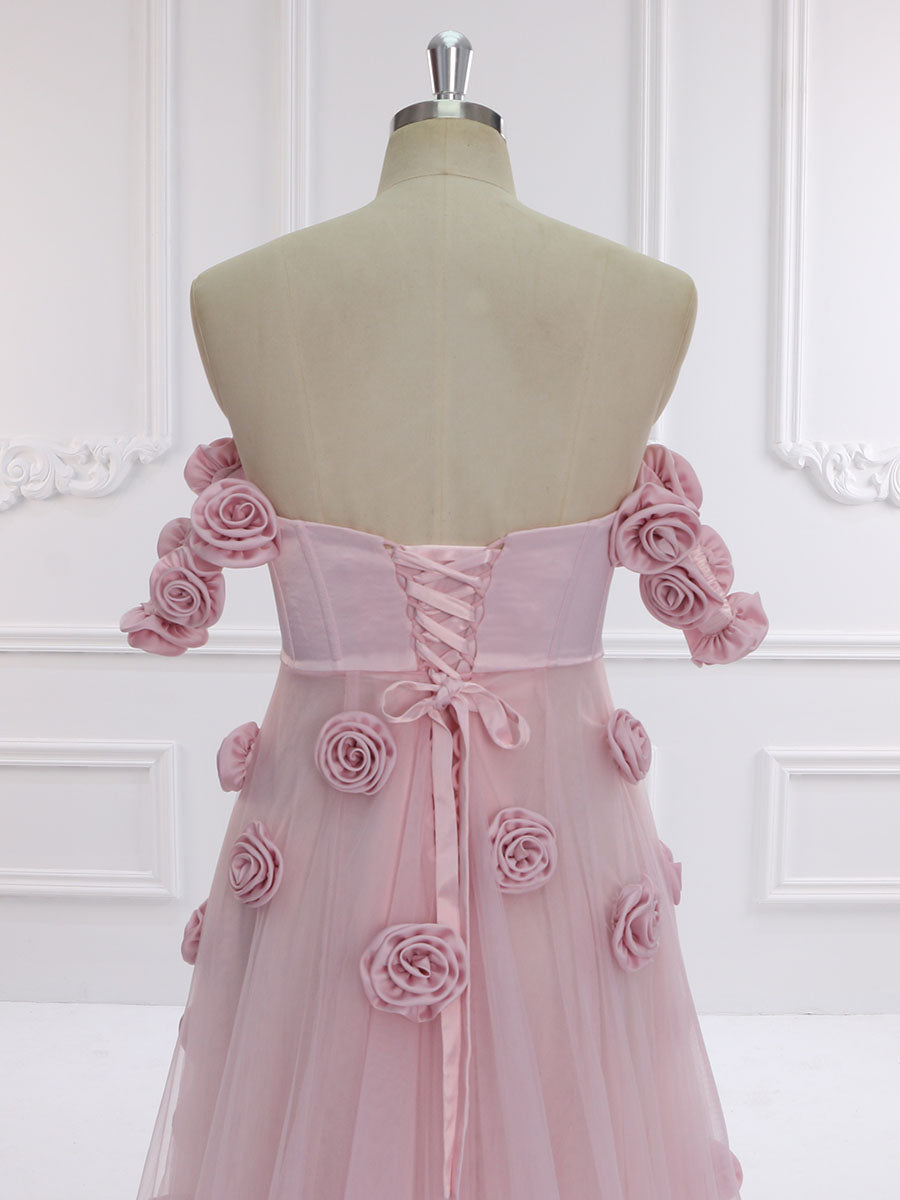 Zartrosa Ballkleid mit handgefertigten 3D-Blumen, schickes Brautkleid für Fotoshootings, YW231136 